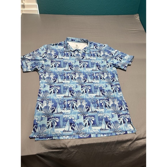 Scales Other - Scales Men's Blue‎ FL Living Tropical Print Polo Shirt XL